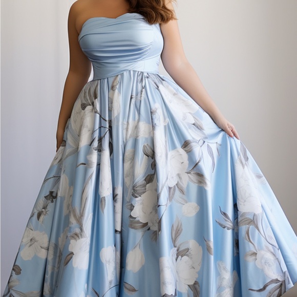 Flycurvy powder blue floral strapless gown 22 - Picture 9 of 13